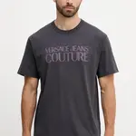 Bavlněné tričko Versace Jeans Couture pánské, šedá barva, s potiskem, 79GAHE05 CJ00E