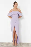 Trendyol Lilac Flounced Woven Long Evening Dress