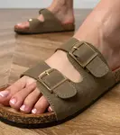 Gemre Green flip-flops with buckles on a cork sole Cloud