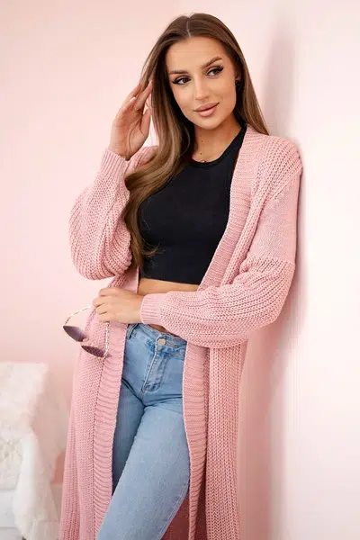 Svetr dlouhý pudrově růžový cardigan