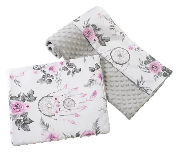 Medi Partners Quilt 75x100 + pillow 35x30 cotton + minky – Dream catchers with flowers + gray minky
