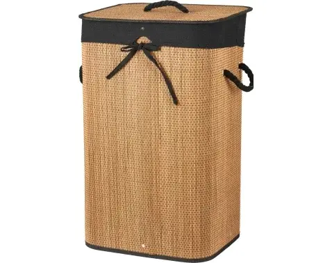 Koš na prádlo 60 cm, bambus/černá