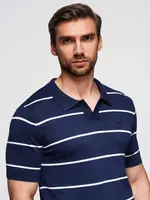 Ombre Men's horizontal striped polo shirt with viscose - navy blue and white