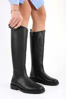 Shoeberry Women's Topaz Black Leather Zipper Boots