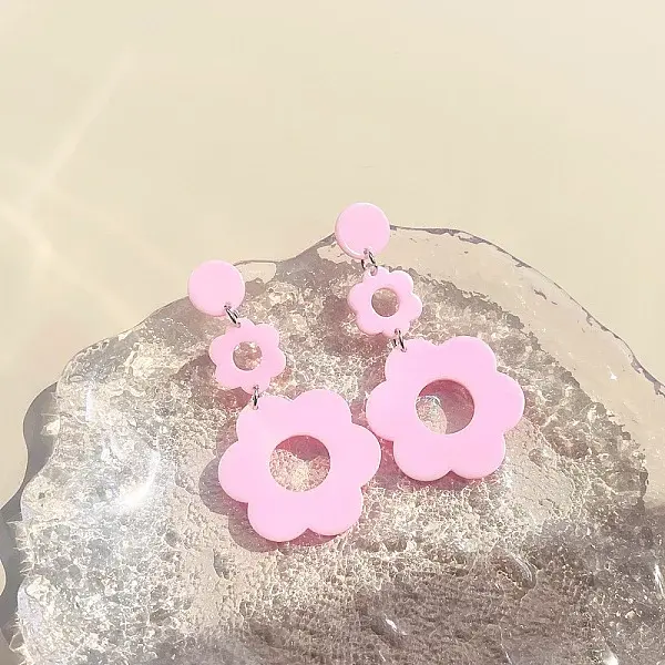 Acrylic Hollow Flower Dangle Stud Earrings