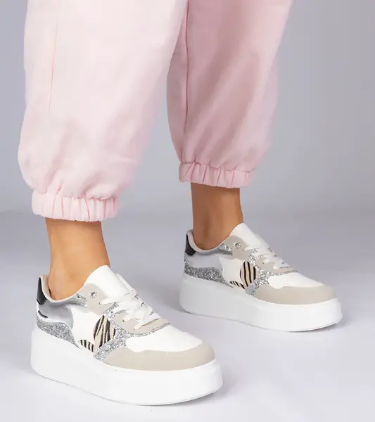 Gemre Beige sneakers with glitter and animal print Bertula