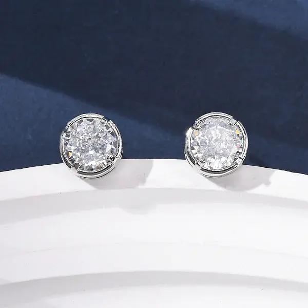 Brass Micro Pave Clear Cubic Zirconia Stud Earrings