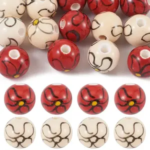 20Pcs 2 Colors Printed Handmade Porcelain Beads