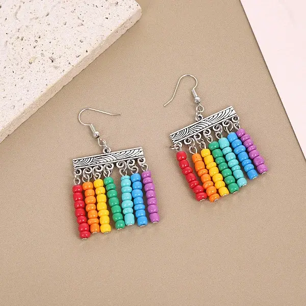 Bohemian Style Alloy Plastic Seed Beaded Chandelier Earrings