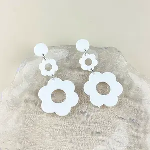 Acrylic Hollow Flower Dangle Stud Earrings