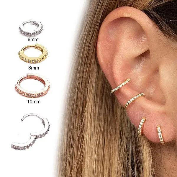 Brass Micro Pave Clear Cubic Zirconia Hoop Cartilage Earrings