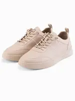 Ombre Men's monochromatic sports style shoes with stitching - beige