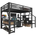 FLIEKS VYVÝŠENÁ POSTEL 140x200cm Kov LED Stůl USB Černá