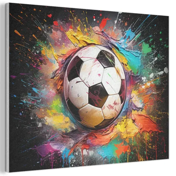 MuchoWow AKUSTICKÝ obraz Fotbal - barva - barvy - černá - bílá 80x60 cm