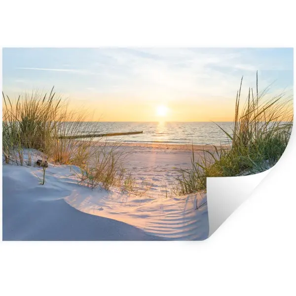 MuchoWow SAMOLEPKA NA ZEĎ Pláž - Slunce - Duna - Tráva - Písek - Horizont 120x80 cm