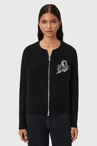 Kardigan s příměsí vlny AllSaints JAQUELINE černá barva, W042KD