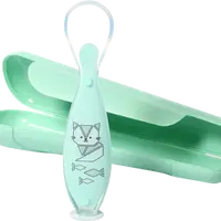 BABYONO Lžička silikonová s obalem zelená kočka 6m+