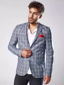 Pánske kockované sako tmavomodré Dstreet