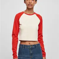 Women's Organic Cropped Retro Baseball Long Sleeve White Sand/Huge