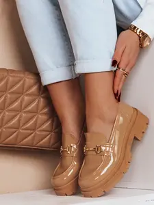 Dámske lakované mokasíny ELEGANCI khaki