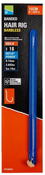 Preston innovations návazec kkh-b banded hair rig 15 cm 8 ks - velikost háčku 18