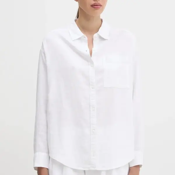 Ľanová košeľa Hollister Co. biela farba, voľný strih, s klasickým golierom, KI340-5055
