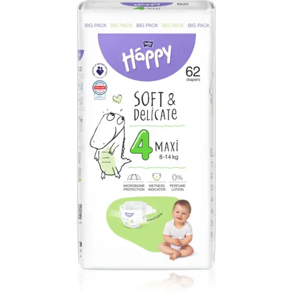 BELLA Baby Happy Soft&Delicate jednorazové plienky Maxi 8-14 kg 62 ks