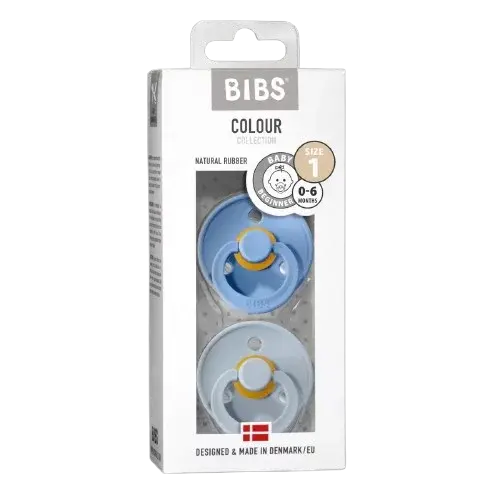 BIBS Colour Cumlíky z prírodného kaučuku, veľkosť 1 - Sky Blue/Baby Blue, 2 ks