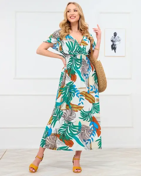 Resti White women's long dress with colorful floral pattern - Clothing