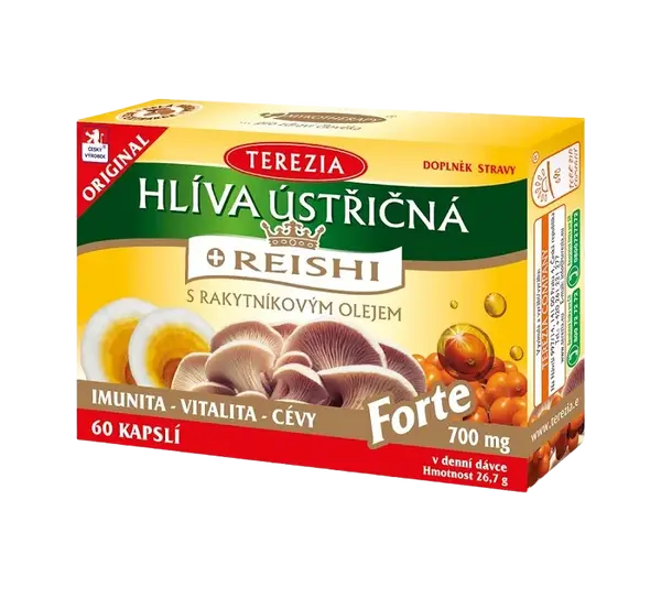 TEREZIA Hliva ustricovitá + Reishi s rakytníkovým olejom Forte 60 kapsúl