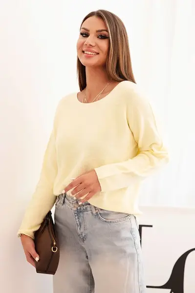 Kesi Włoski Dámsky sveter z viskózy s dlhým rukávom a okrúhlym výstrihom žltý