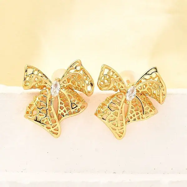 Bowknot Brass Micro Pave Cubic Zirconia Stud Earrings