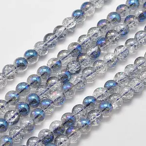 Electroplate Crackle Glass Round Bead Strands