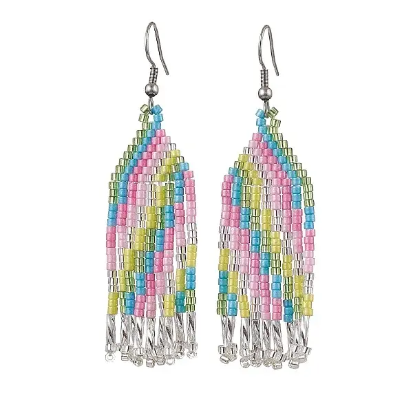 Boho 304 Stainless Steel with Glass Dangle Stud Earring