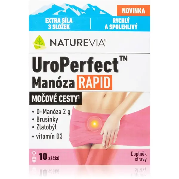 NatureVia UroPerfect Manosa Rapid prášek pro perorální roztok pro zdravé močové cesty v sáčku 10 ks