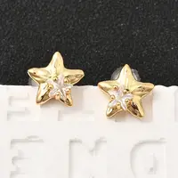 Brass Micro Pave Clear Cubic Zirconia Star Stud Earrings