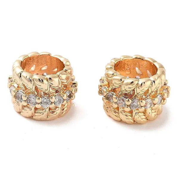 Brass Micro Pave Clear Cubic Zirconia Beads