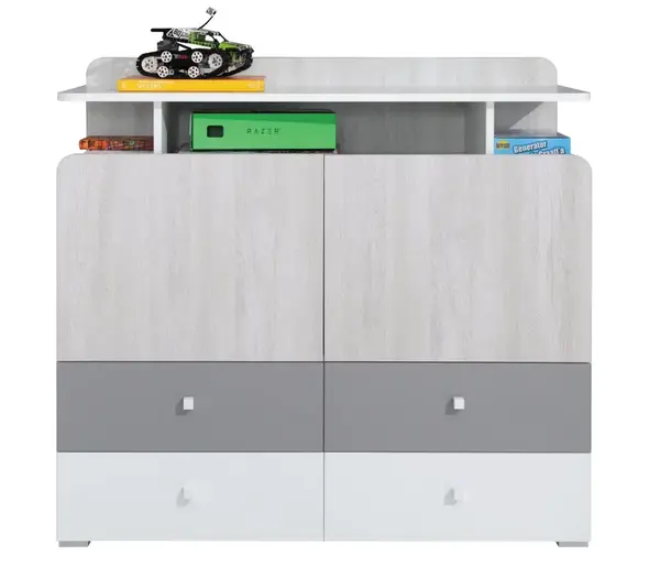 Kombinovaná komoda beta - biela/dub wilton/šedá