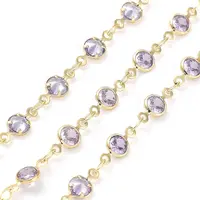 Handmade Lilac Glass Flat Round Link Chains