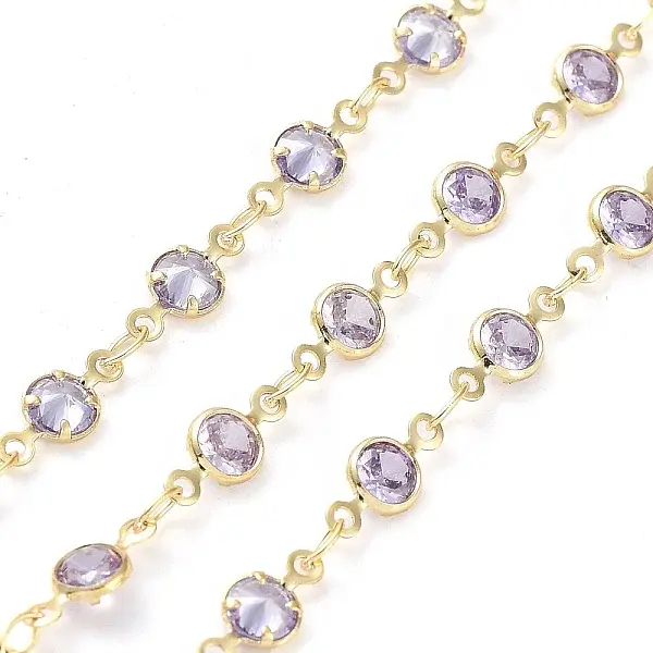 Handmade Lilac Glass Flat Round Link Chains