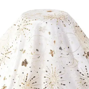 Sequin Star Moon Pattern Embroidered Polyester Mesh Fabrics