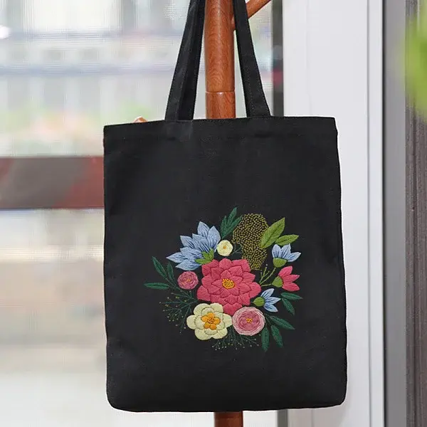 DIY Flower Pattern Tote Bag Embroidery Kit