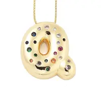 Brass Micro Pave Cubic Zirconia Letter Pendant Necklaces