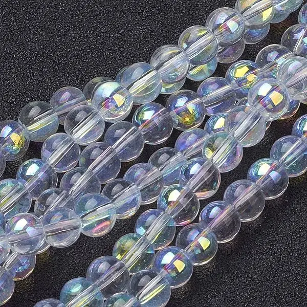 13 inch AB Color Plated Round Glass Beads