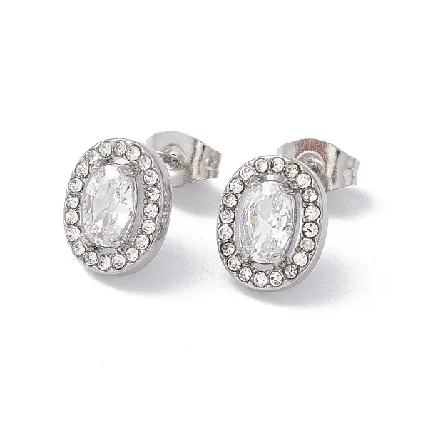 Cubic Zirconia & Rhinestone Oval Stud Earrings
