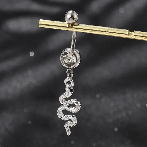 Alloy Rhinestone Snake Curved Barbell Belly Rings
