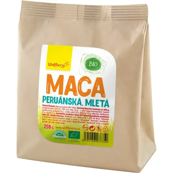 Wolfberry Maca prášok prášok v BIO kvalite na podporu fyzickej a psychickej rovnováhy tela 250 g