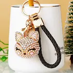 Full Rhinestone Pearl Fox Head Pendant Keychain