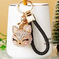 Full Rhinestone Pearl Fox Head Pendant Keychain