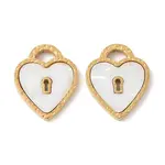 304 Stainless Steel Pave Natural white Shell Heart Lock Connector Charms